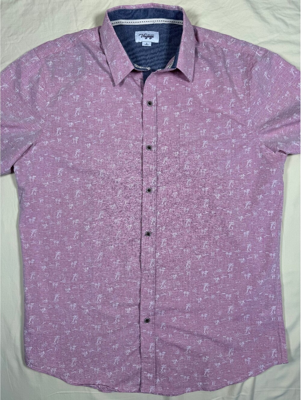 Craft + Flow Voyage Men's Short Sleeve Shirt Large Pink Palm Tree Pattern
